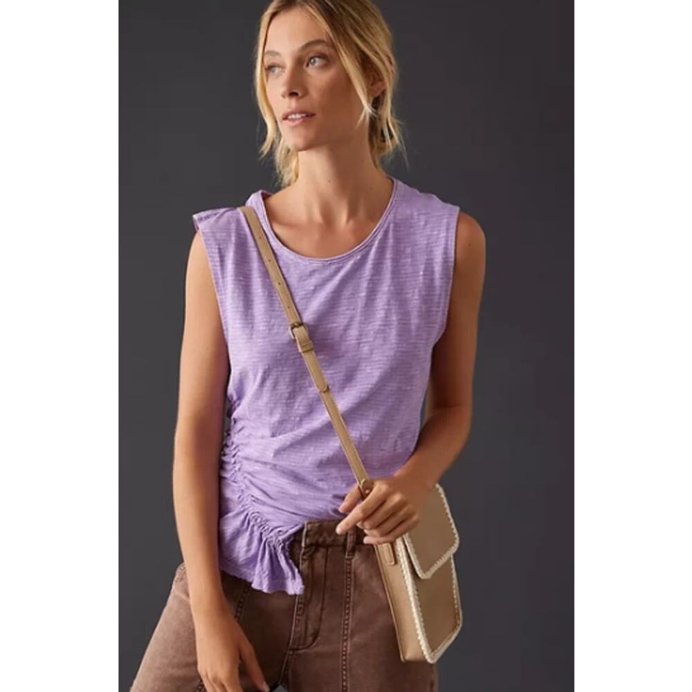 Pilcro Purple Sleeveless Bias Smocked Pullover Tee Womens Medium